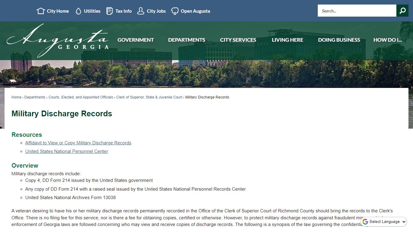 Military Discharge Records | Augusta, GA - Official Website